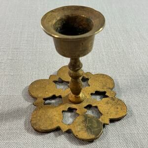 Vintage Brass Mini Chamberstick Finger Loop Candlestick Floral Base China
